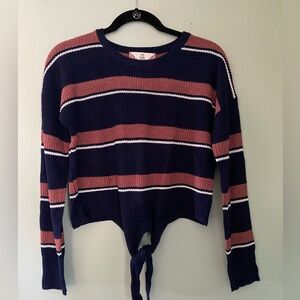 Navy & Pink tie-front cropped sweater